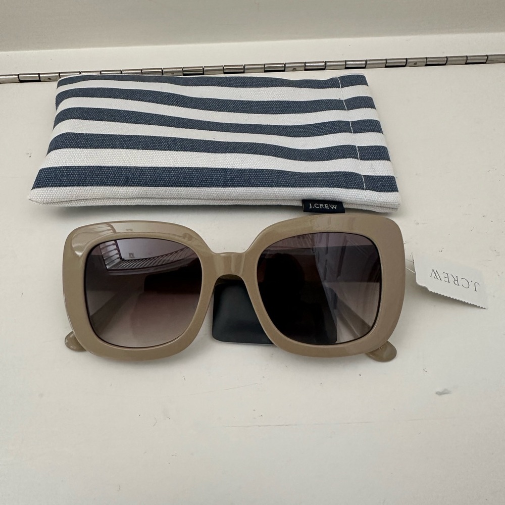 J. Crew Taupe Sunglasses with Striped Pouch- oversized NWT